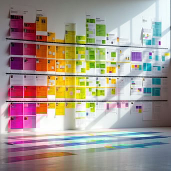 In the foreground a meticulously organized project timeline unfurls showcasing a series of colorful milestones and deadlines that draw the viewers attention The dynamic shadows cast by the timelines layered elements highlight each phase while soft ba-1