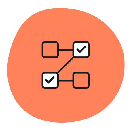 Workflow checkboxes connected by arrows, representing HubSpot optimization