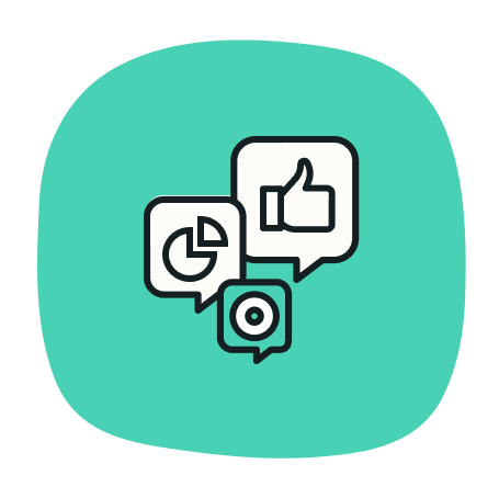 Pie chart and thumbs-up looped together, symbolizing managed services performance