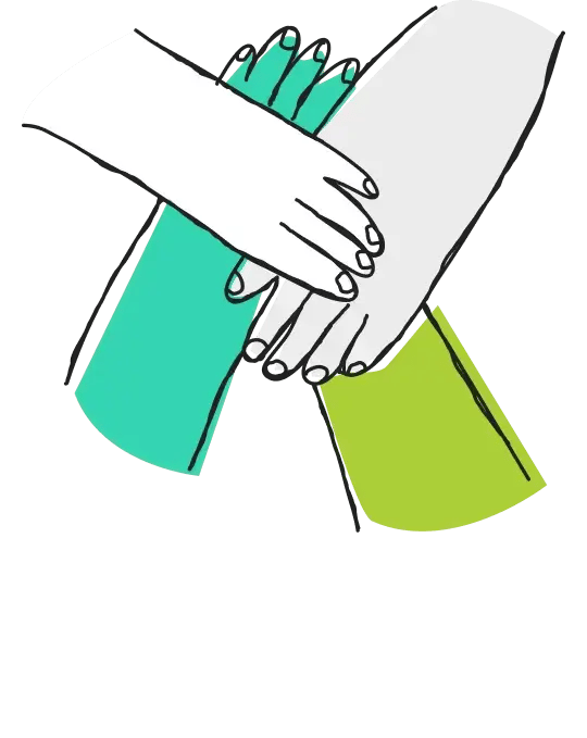 Illustrated handshake with a pencil, representing creative collaboration Illustrated handshake with a pencil, representing creative collaboration