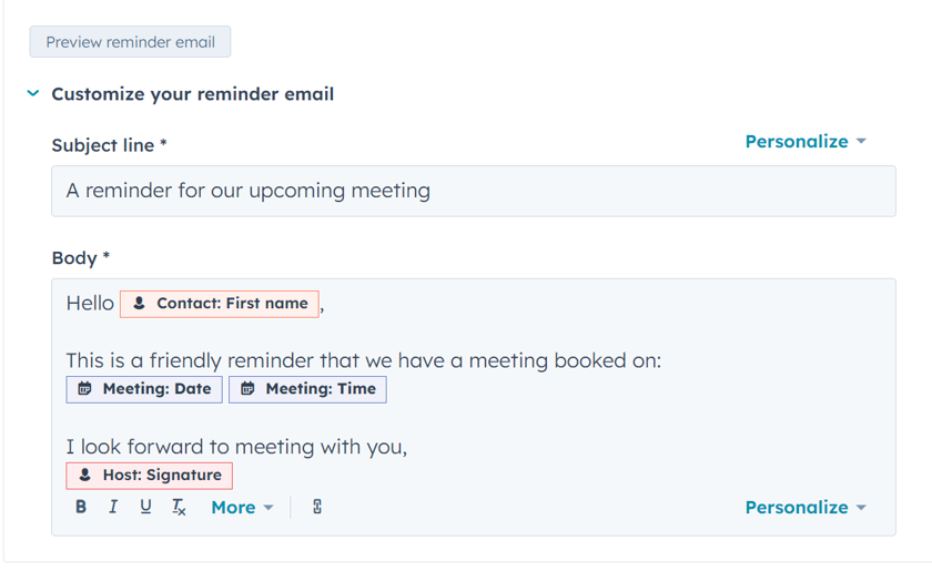 Remainder email example