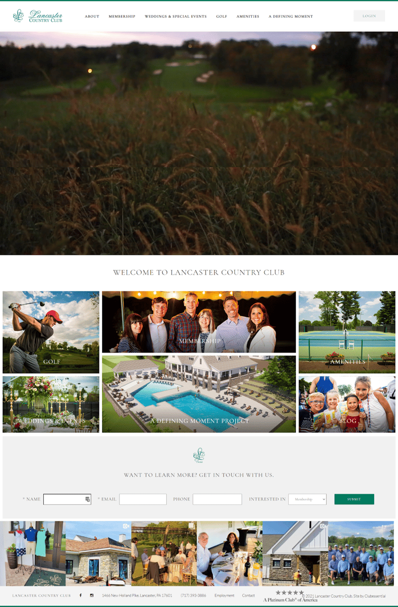 Example of an old page from the Lancaster Country Club website