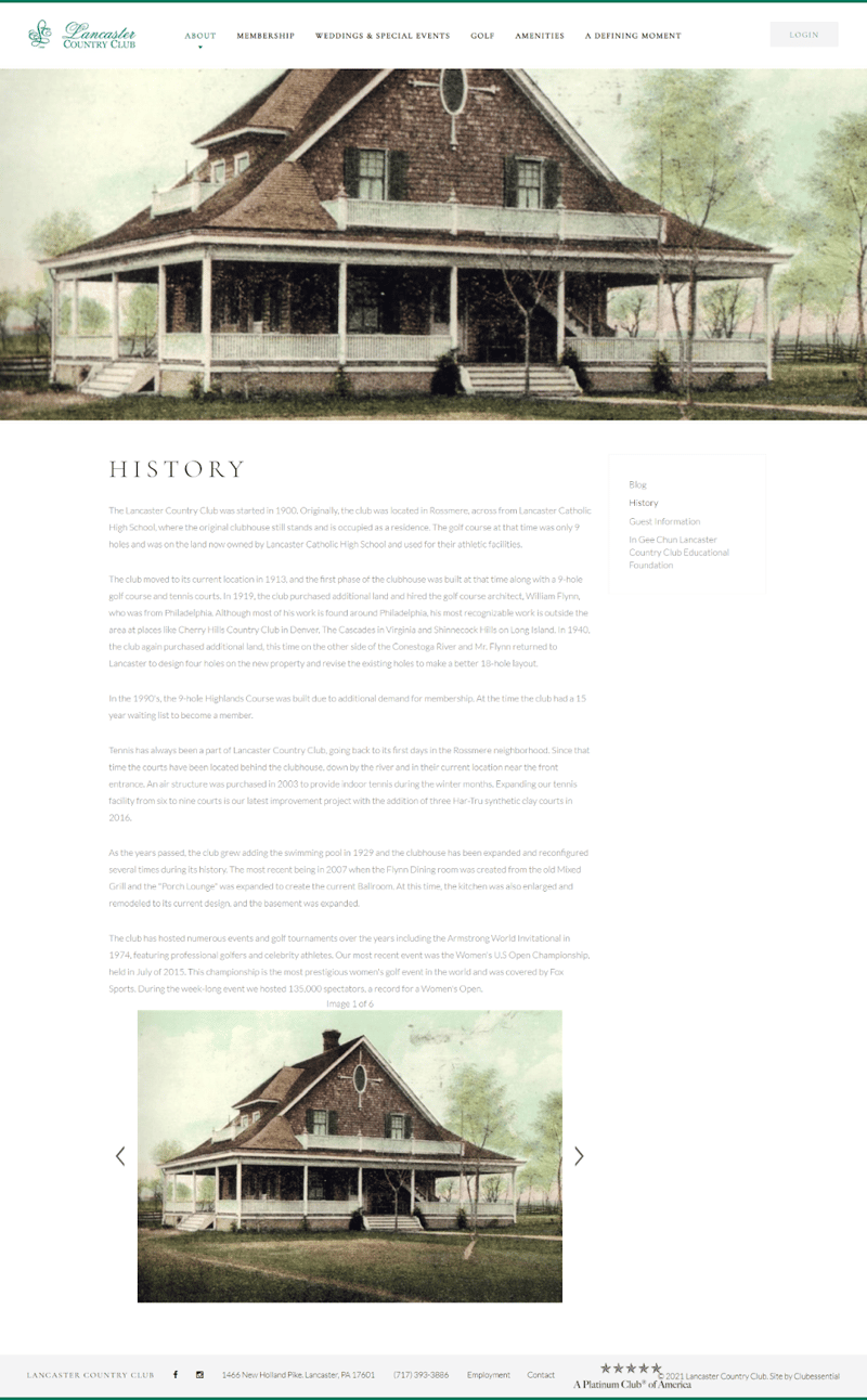 About - Example of an old page from the Lancaster Country Club website