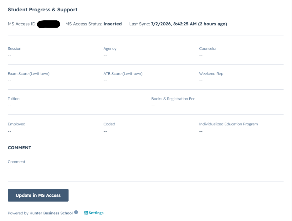 Custom UI Card with Live MS Access sync status